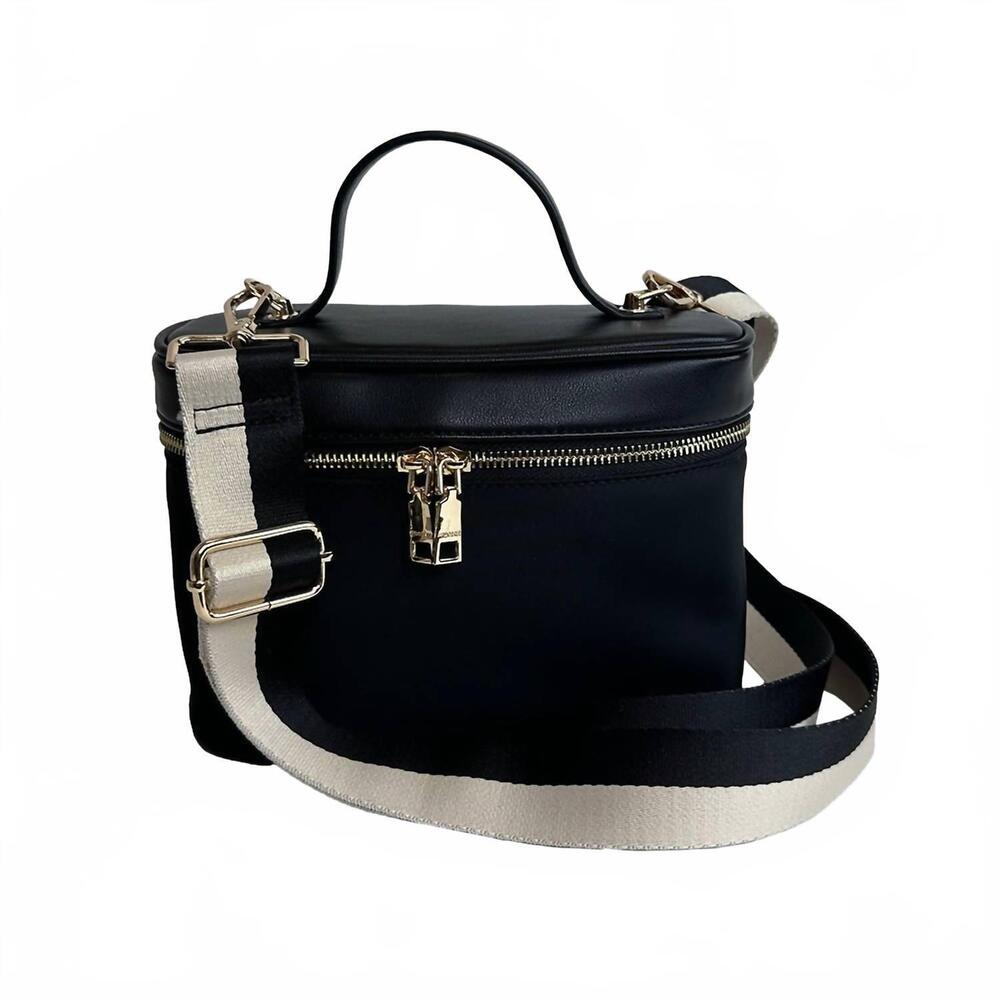 NEW AHDORNED women's jenna nylon & vegan top handle crossbody bag in black